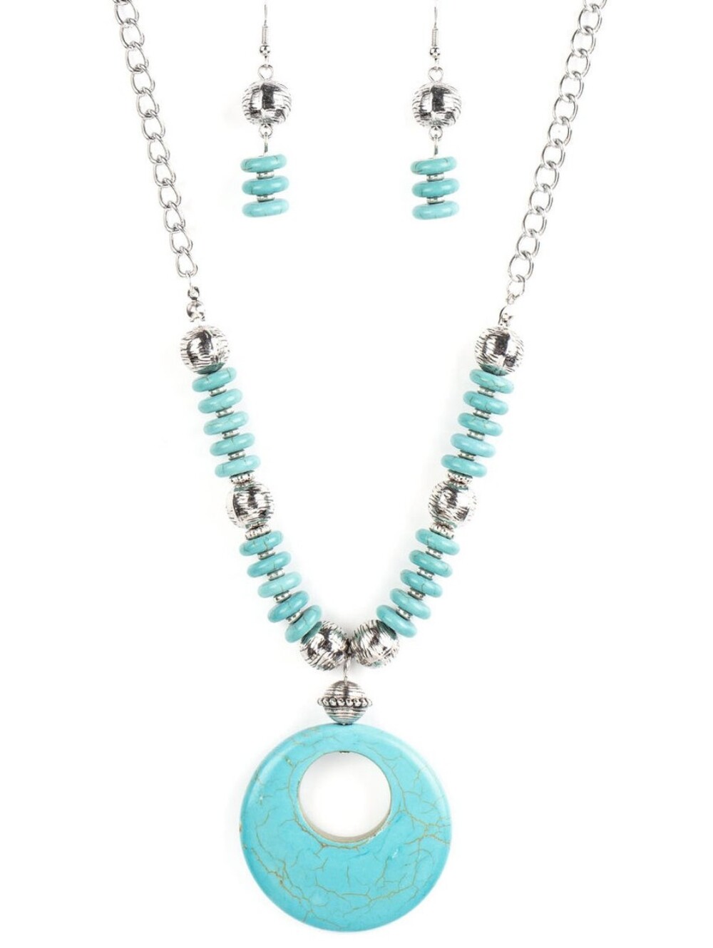 paparazzi Turquoise Blue Donut Pendant Necklace and Earring Set